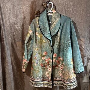 Floral Women's Cape Jacket in Blue and Gold